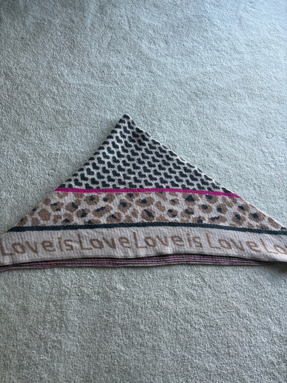 Striped & Animal Print Knit Scarf in Beige, Black and Pink